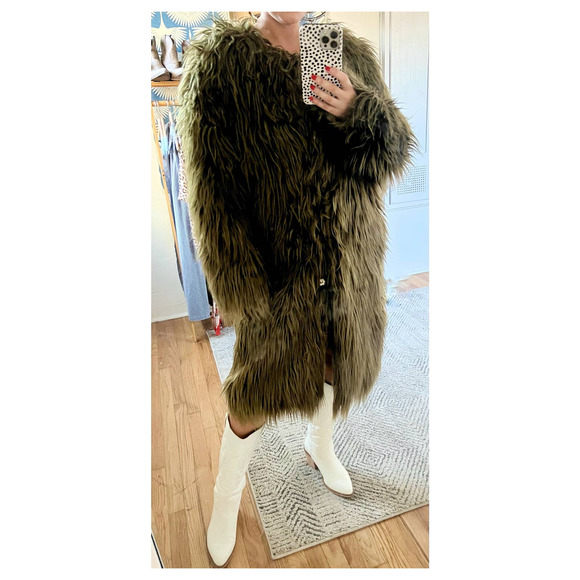 Rehab Jackets & Blazers - Rehab Green Shag Midi Coat